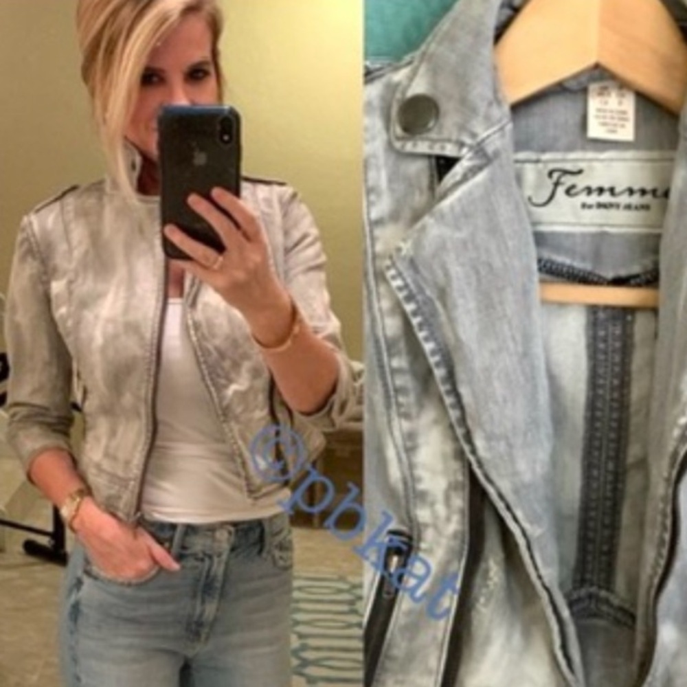 DKNY Distressed Jean Cropped Jacket